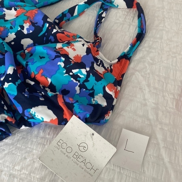 Eco Beach One Piece Swimsuit Size M Blue Red White - Picture 9 of 9